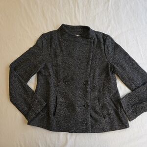 LOFT Dark Gray Tweed Double-Breasted Moto Blazer EB3